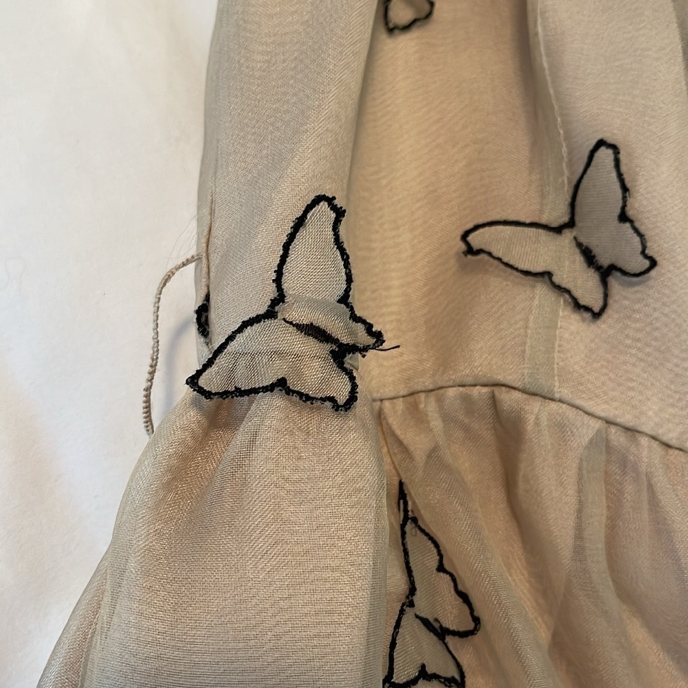 100% silk chiffon butterfly dress beige and black size 38 XS - Picture 10 of 11